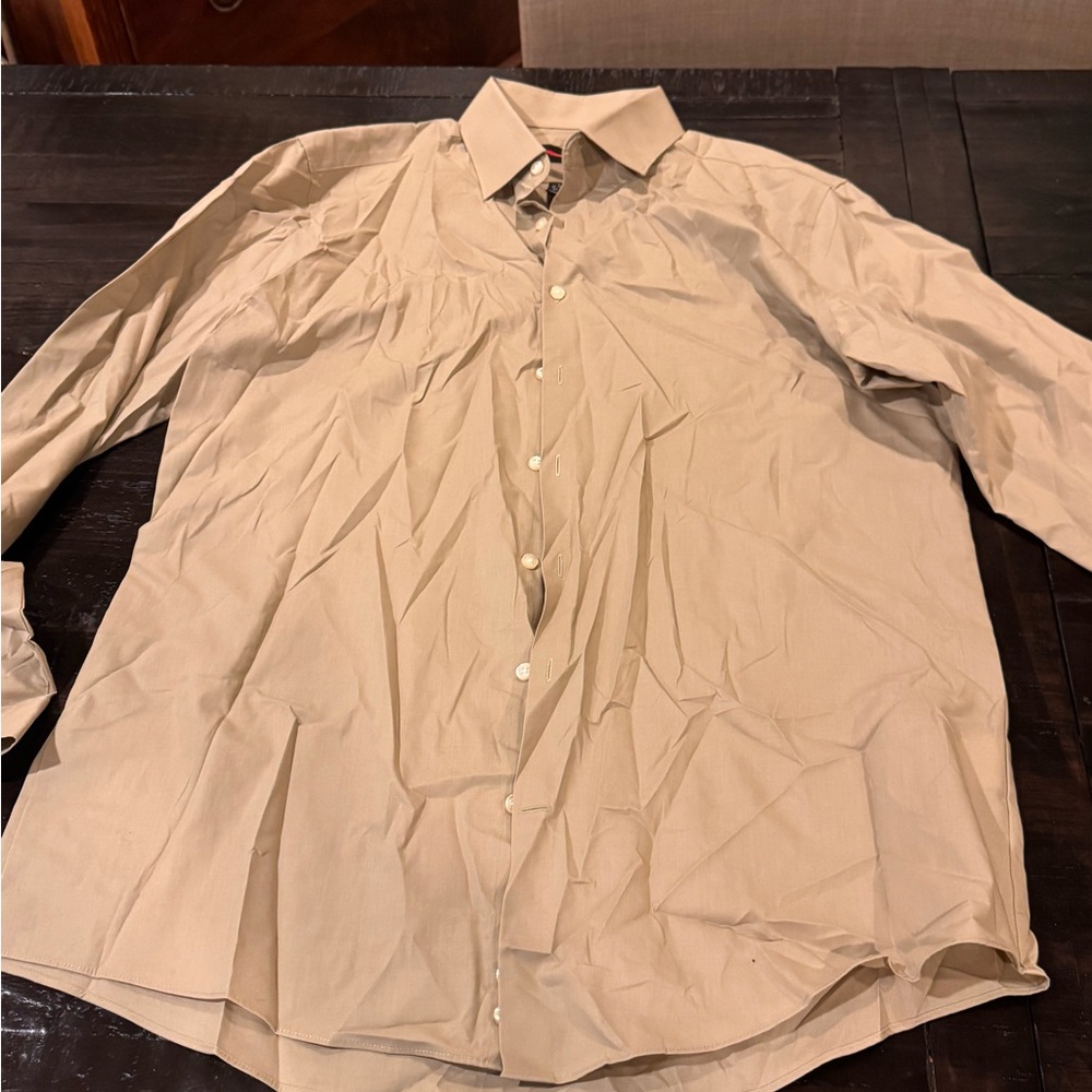 jf j.ferrar Men's Casual Tan Khaki Button Down Shirt